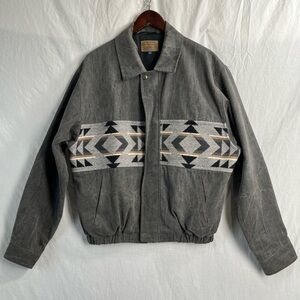 Pendleton Vintage Bomber Denim Wool Jacket Charcoal Black USA 80s Mens Medium